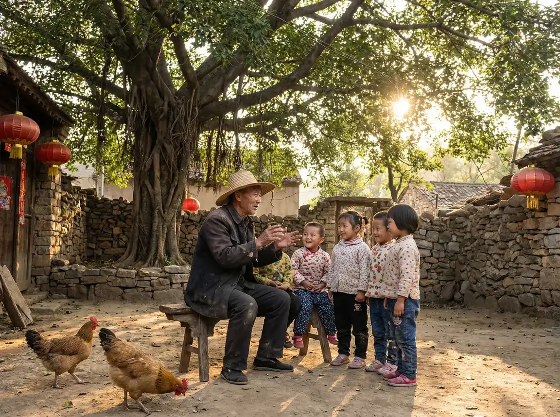 老人在大榕树下给孩子们讲故事 - 燧石行动国语免费完整高清播放第一季 乡村记忆
